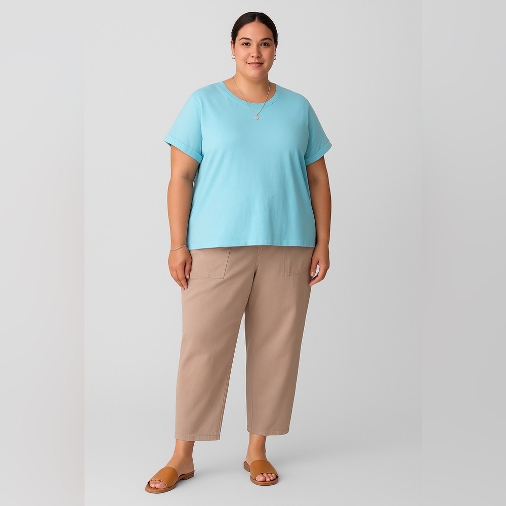 Eileen Fisher Organic Cotton Light Blue Short Sleeve Tee | Size 2X